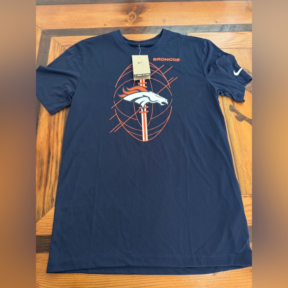 Nike Men's Navy and Orange Broncos Tee